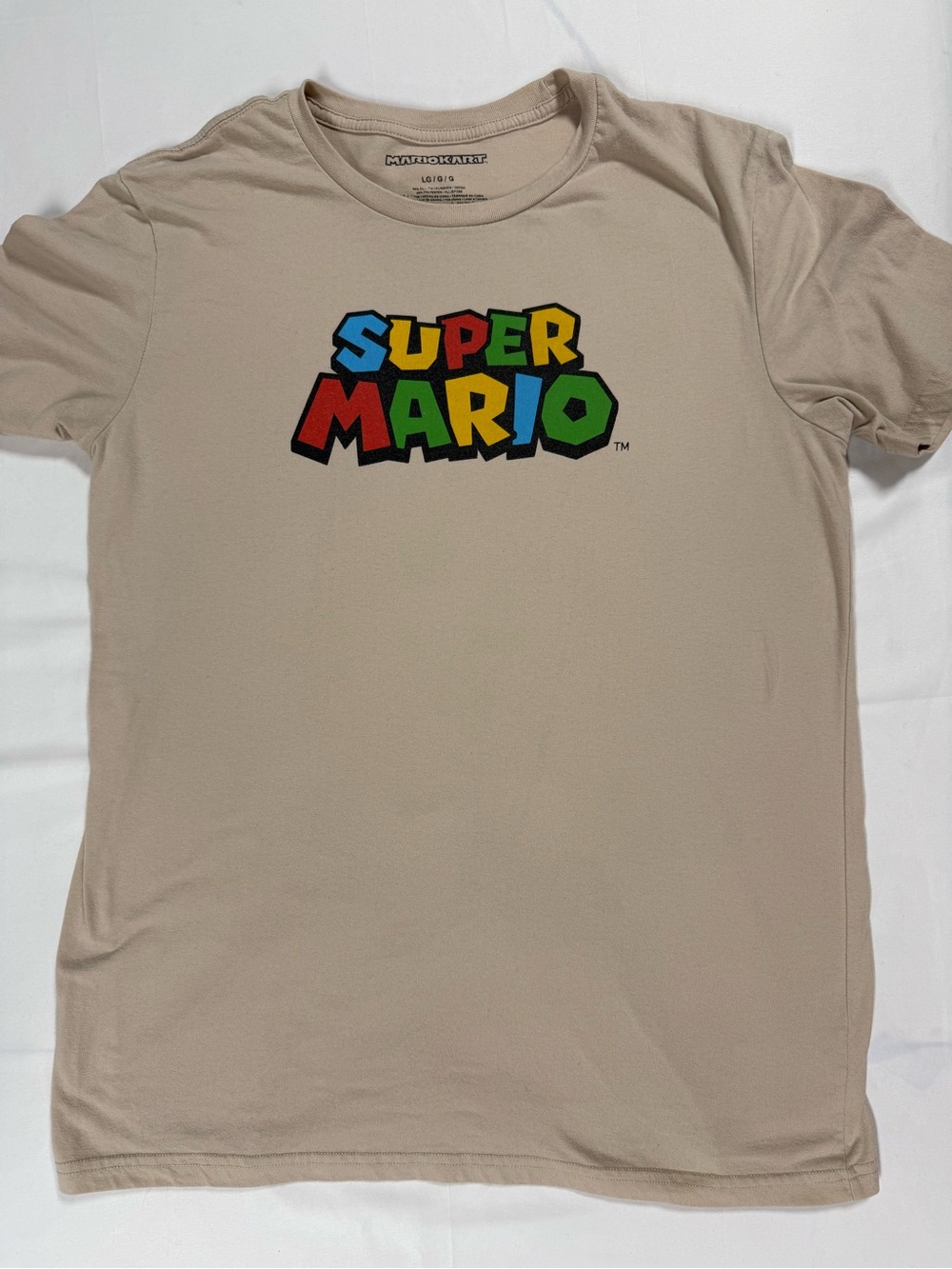 Super Mario Nintendo Graphic T Shirt Beige Logo Mario Kart Size Large